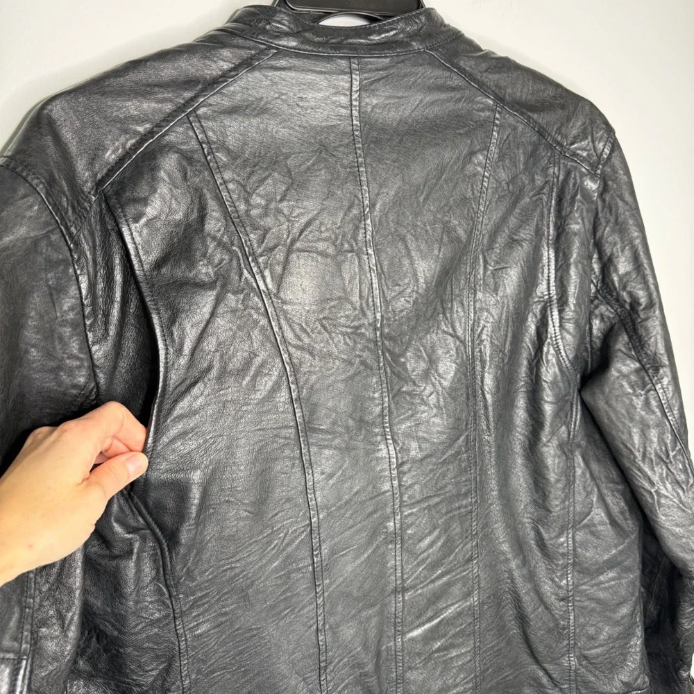 BB Levi's Capital E 2000's Cafe‎ Motorcycle Flannel Plaid Lined Leather Jacket L